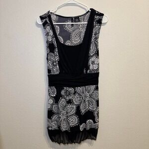 Black & White Babydoll Tunic Top with Tie Back Bow